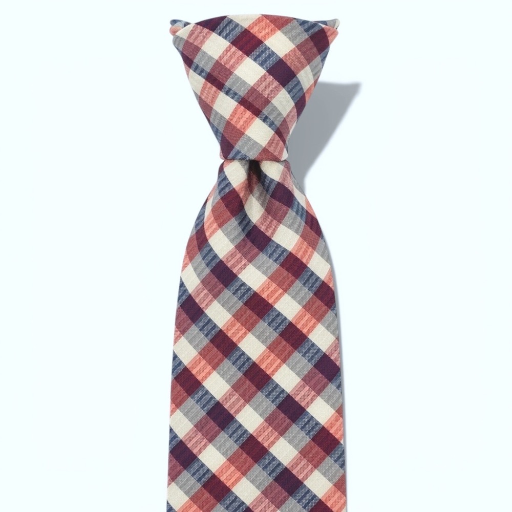SUITSUPPLY Red‎ Blue Plaid Gingham Silk Necktie Made in Italy Preppy Office